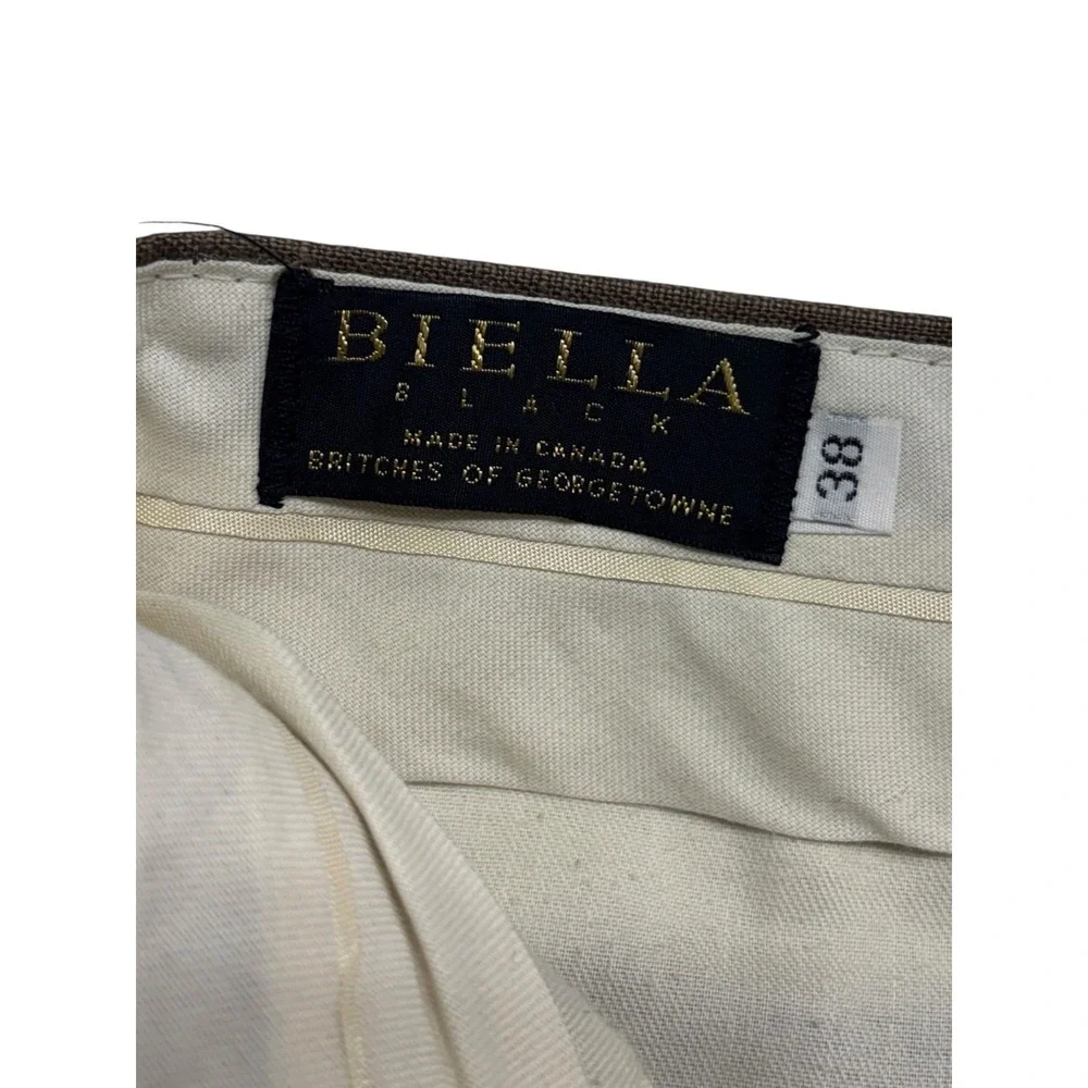 vtg 90s Brown Linen Pants 38x30 High Waisted Pleated Cuffed Relaxed Trousers